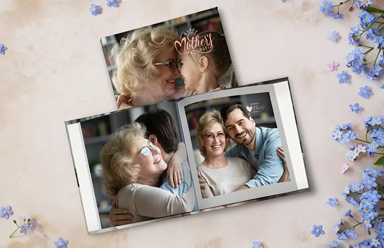 Álbum de fotos personalizado de Printerpix con tapa dura y fotos grandes de una pareja mayor