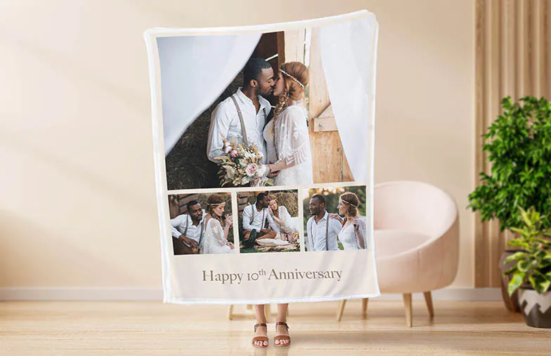 Manta de Foto Tacto Visón de Printerpix|Mantas Personalizadas|Manta de foto grande en cama doble con foto de niña|Imagen de manta de foto con comparación de tamaño|Imagen de collage en blanco y negro de manta de foto||||||