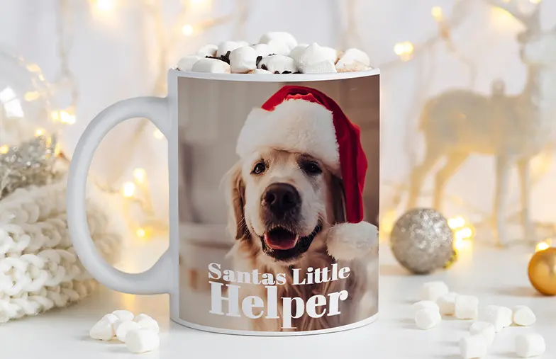 Tazas de Foto Personalizadas de Printerpix|Mamá y bebé sosteniendo una taza personalizada con diseño de dibujos animados de Printerpix con texto para papá|Taza de foto personalizada con imagen de bebé gateando con un mono de animal|Mamá e hija sosteniendo tazas de foto personalizadas con fotos familiares|Pareja besándose con tazas personalizadas con texto|Taza de foto personalizada con tu propia foto de un perro|||||