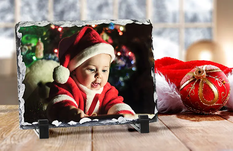 Pizarra de Foto de Piedra|Pizarra de Piedra|vista lateral de la pizarra de piedra con bebé, mamá y papá|dos jóvenes impresos en una piedra|Regalo Personalizado de Piedra con imagen impresa||||||