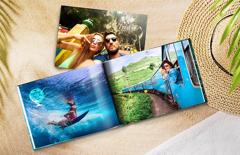 Álbum de fotos personalizado con imágenes románticas de una pareja y portada de fotos