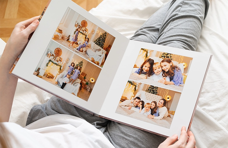 Álbum de fotos personalizado con imágenes románticas de una pareja y portada de foto