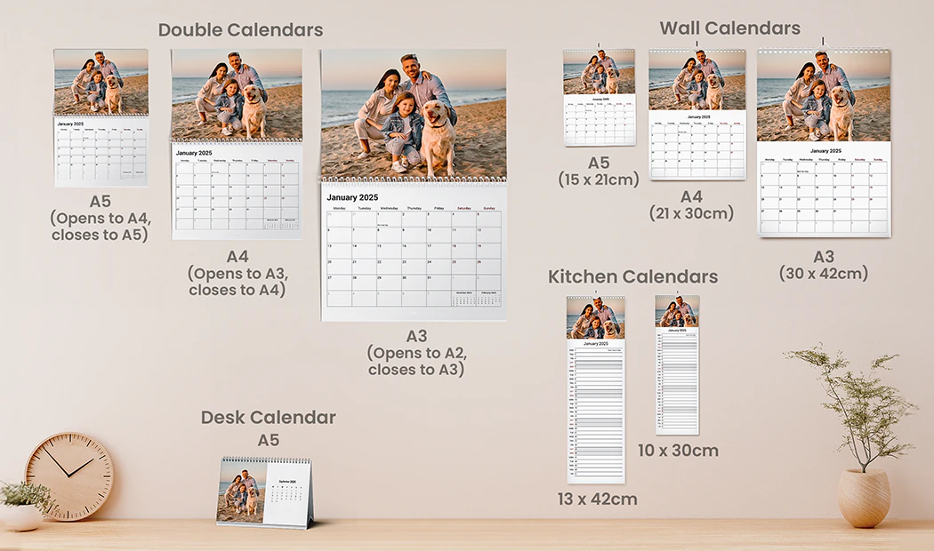 Calendarios personalizados de pared, escritorio y cocina A3-A5; con tus fotos. Disponibles en varios tamaños.