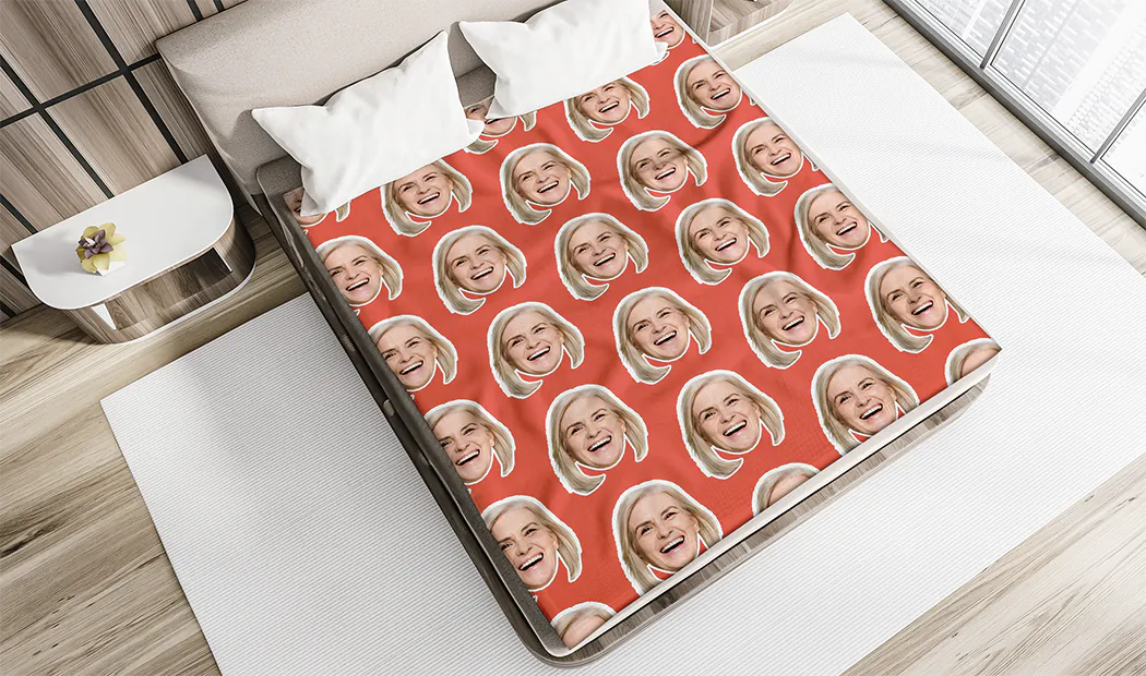 Manta de foto grande en cama doble con foto de niña