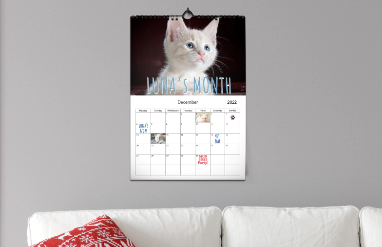 Calendario de pared A3 2020 colgado con diseño de foto personalizado de printerpix