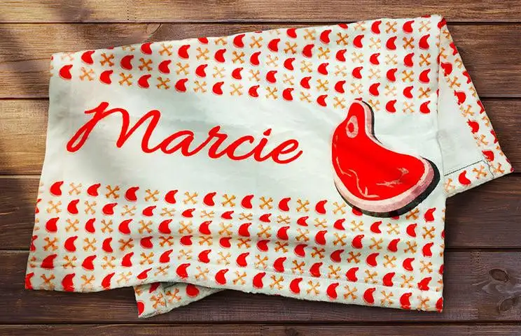 Manta personalizada doblada con nombre del perro y foto de comida para perros