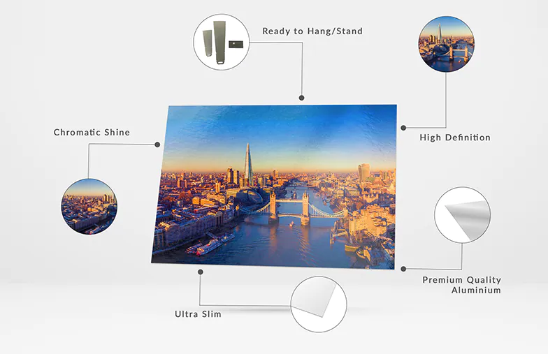 Impresión personalizada impresionante del horizonte de Londres en aluminio premium ultrafino. Imagen de alta definición con brillo cromático. Listo para colgar.