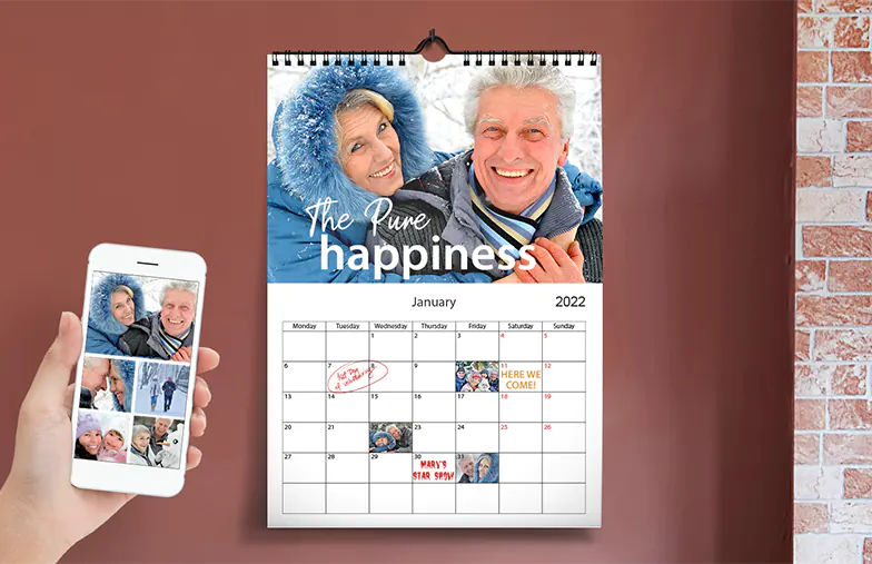 Calendario de pared A3 2020 colgado con diseño de foto personalizado por printerpix