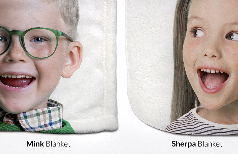 Mantas de mink y sherpa personalizadas: caras de niños impresas en tela súper suave. ¡Regalos únicos!