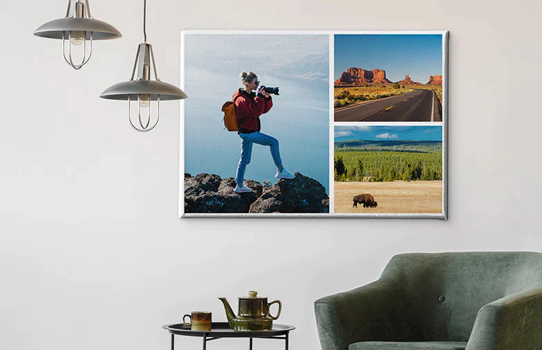 Impresiones en Lienzo con Collage: ¿No puedes elegir solo una foto? Combínalas todas en una obra maestra única con impresiones en lienzo personalizadas.